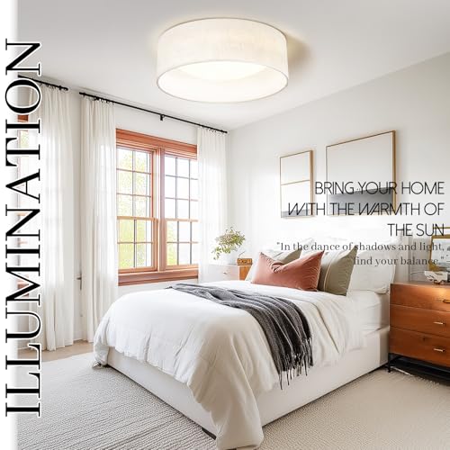 LED Flush Mount Ceiling Light with Fabric Shade