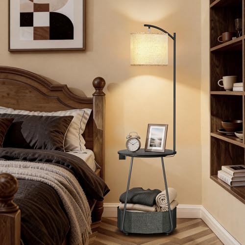 Floor Lamp with Table (Black-with Charging Station)