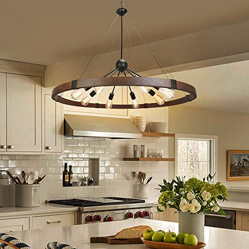 38.2'' Large Farmhouse Wagon Wheel Chandelier for Living Room