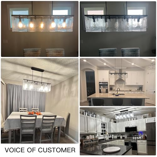 Modern Textured Glass Chandeliers for Dining Room, 37" Rectangular Island Light Fixture, Rectangle Farmhouse Lighting for Kitchen Island, Living Room, L37 x W9.8 x H9.5