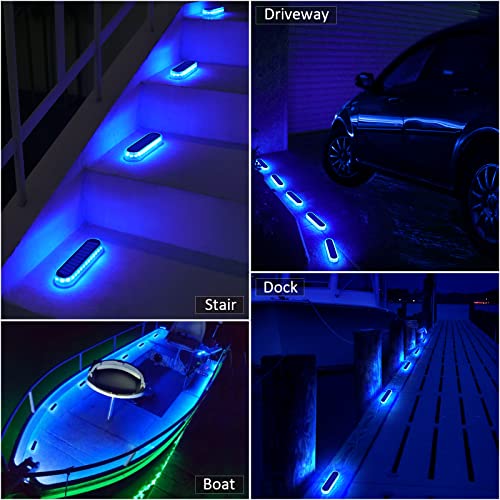 Blue Solar Lights for Outside Boat Dock Deck Step Flat Solar Powered (4 Count)