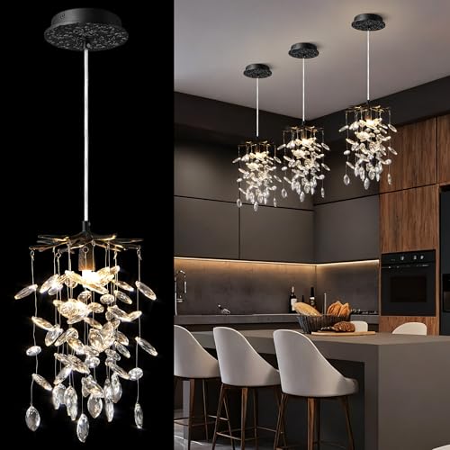 8.3" Black Crystal Pendant Light for Kitchen Island
