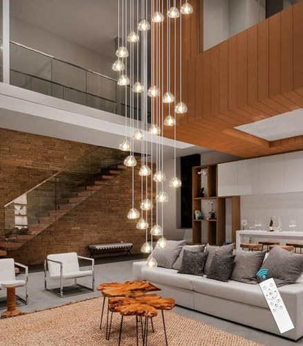 13ft Modern LED Chandeliers for Entryway Living Room Long Light High Ceiling Dining Room Light Dimmable Pendant Lighting Fixtures Chandelier for Foyer Staircase Polished Chrome