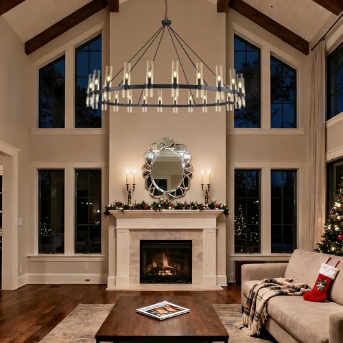 70" Black Wagon Wheel Chandelier