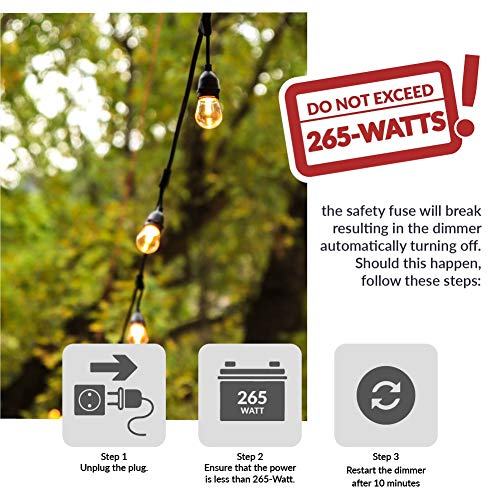 RS-NA-265W Wireless Outdoor LED String Light Dimmer Control Outlet | 265 Max Watts | 100ft Remote Range | ETL Listed, Black