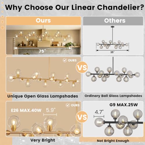 Gold Linear Chandeliers for Dining Room 17 Lights Modern Sputnik Chandelier