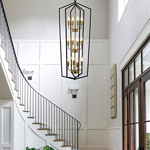 12 Light Lantern Tired Foyer Entryway Hanging Lights Farmhouse High Ceiling Pendant Lights Industrial Chandelier for Hall Foyer Entryway Living Room