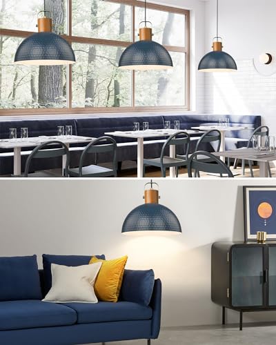 2 Pack Large Ash Wood Pendant Light Fixtures 16 Inch Hammered Metal Dome Hanging Lamp with Brass Handle Chandeliers for Farmhouse Kitchen Island Dining Room Sink Bedroom Hallway (2 Count)