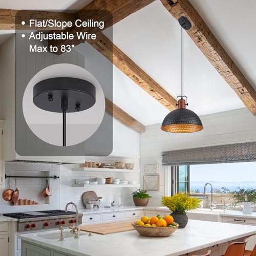 12 Inch Black Pendant Lights Hammered Matte Pendant Lights for Kitchen Island Industrial Farmhouse Adjustable Height Dome Hanging Light Fixtures for Barn (2 Count)