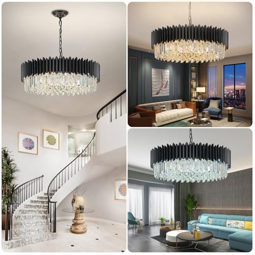 30" Modern Black Crystal Chandelier 12 Lights 6