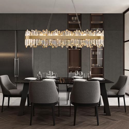 Gold Oval Crystal Chandelier L45.3 inch