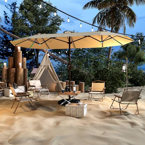 15FT Large Rectangular Patio Umbrella with Solar Lights