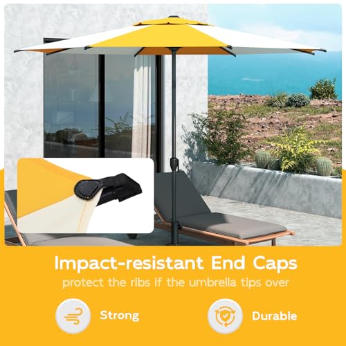 9FT Lyon Outdoor Patio Umbrella Outdoor Table Umbrella with Crank Market Umbrella 8 Sturdy Ribs UV Protection Waterproof and Push Button Tilt for Garden Deck Backyard Pool