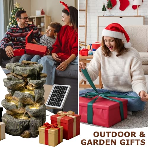5 Tiered Solar Water Fountain Outdoor Garden with LED Lights