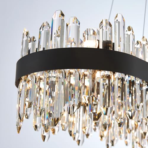 Black Oval Crystal Chandelier L45.3 inch