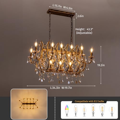 15 Lights Crystal Chandeliers Farmhouse Dining Room Light Fixtures
