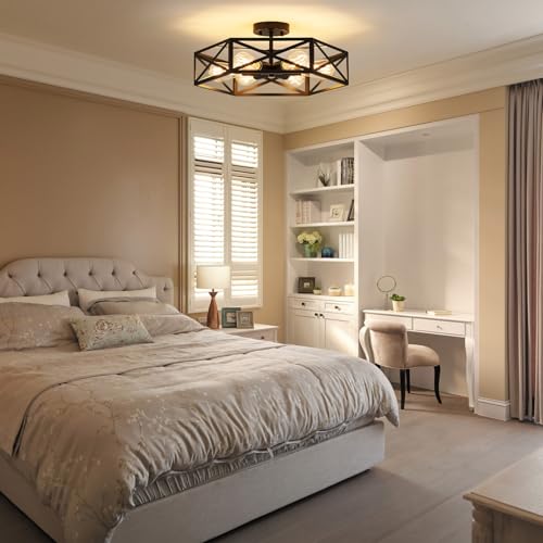 Black Modern Farmhouse Metal Semi Flush Mount Ceiling Light Fixture 19.7 in