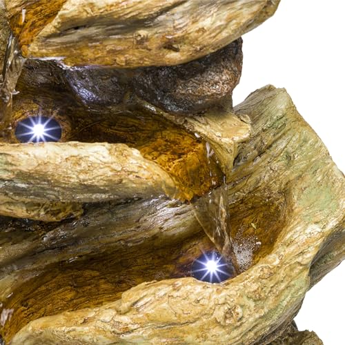 TZL226 Outdoor 4 Tier Log Tree Trunk Waterfall Floor Fountain with LED Lights