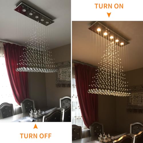 Contemporary Modern Crystal Chandelier Flush Mount Chandelier Rain Drop Lighting Led Ceiling Bathroom Fixtures Pendant Lamp for Living Dining Room Foyer Bedroom Hallway L32 X W8 X H26