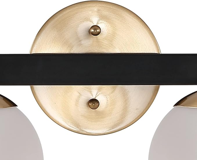 JONATHAN Y 5.75" Brass Gold/Black Modern Globe LED Vanity Wall Sconce Light, White Frosted Glass Shade, Mid-Century Art Deco Wall Lamp for Bathroom, Kitchen, Hallway (JYL3542A)