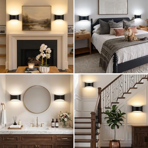 Modern LED Wall Sconce Set of 2 Large Black Indoor Wall Light 3CCT (2 Count)