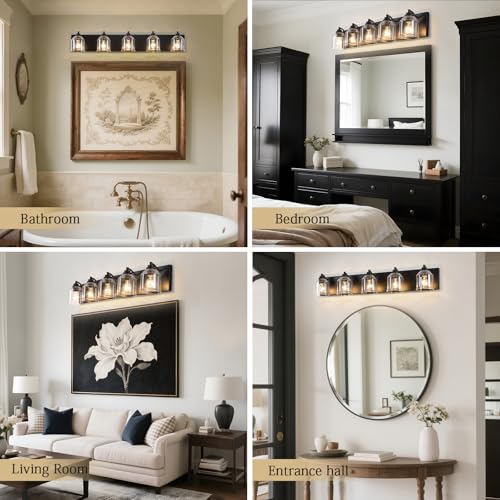 5 Light Vanity Lights for Bathroom Large 40" with Bubble Glass Shade