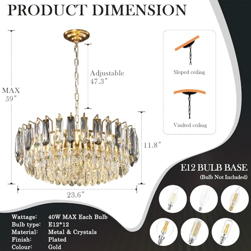 23.6" Modern Crystal Chandelier Gold 3