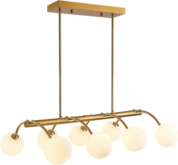 Modern Globe Kitchen Island Lights,Mid Century Bubble Glass Island Light Fixture,8-Light Gold Sputnik Chandeliers,Milk Glass Chandelier for Dining Room,Living Room,Bedroom