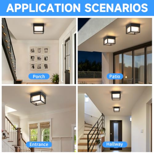 Black Square Porch LED Ceiling Flush Mount Lights