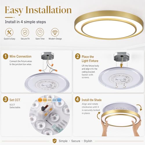 Gold LED Flush Mount Ceiling Light 20 Inch (Gold / 20Inch)