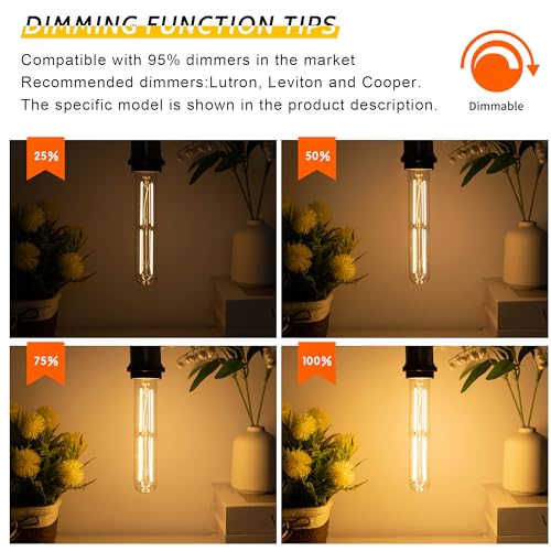 Tubular Light Bulb 7.3 Inch Dimmable T10 LED E26 6W 60 Watts Edison Bulbs