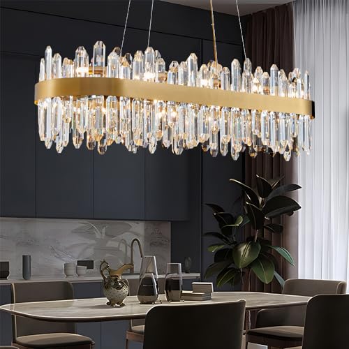 Gold Oval Crystal Chandelier L35.4 inch