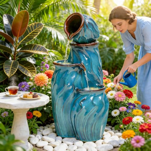 29" Ceramic Outdoor Fountain with Lights