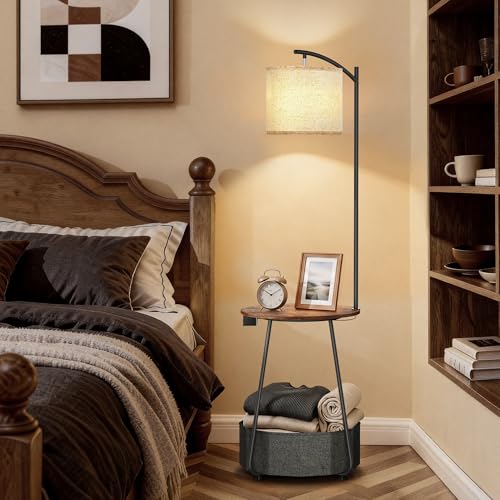 Floor Lamp with Table (Rustic Brown-With Charging Station)
