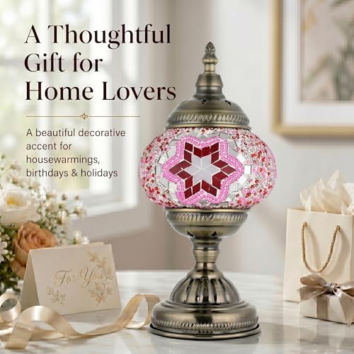 Turkish Moroccan Table Lamp Lantern with Handmade Mosaic Glass Lampshade Tiffany Style Bohemian Stained Glass Decorative Desk Lamps Bedside Night Lights for Bedroom