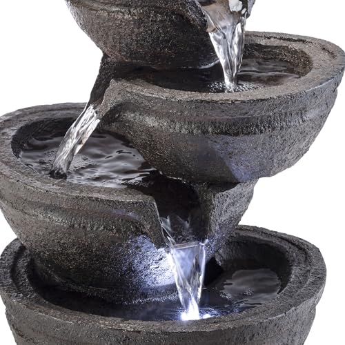 WIN1138 13" Indoor Tabletop Tiering Bowls Water Fountain with LED Lights
