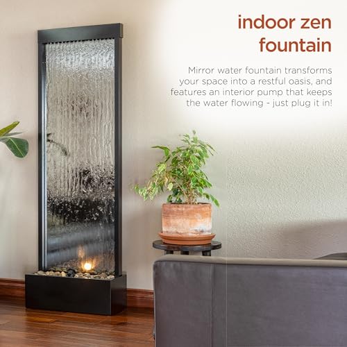 Mirror Waterfall Fountain with Stones and Lights