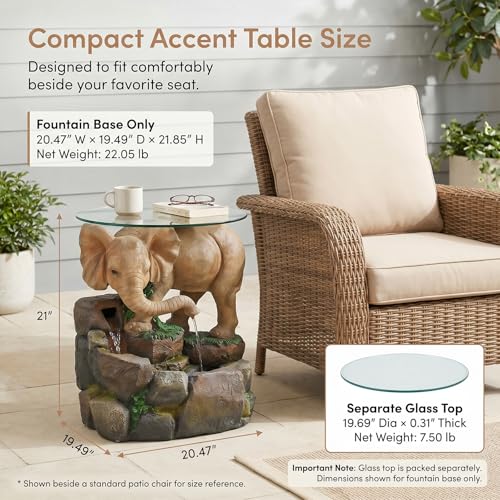 Elephant Outdoor Water Fountain with Glass Tabletop