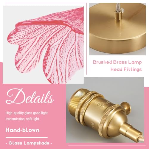 Pink Glass Pendant Lights Fixtures Flower Hanging Ceiling Light Girls Room Mid Century Pendant lamp Gold Chandelier for Kitchen Island Dining Room Foyer Cafe