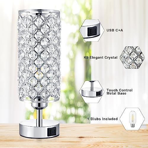 Sliver Crystal Table Lamp with Touch Control