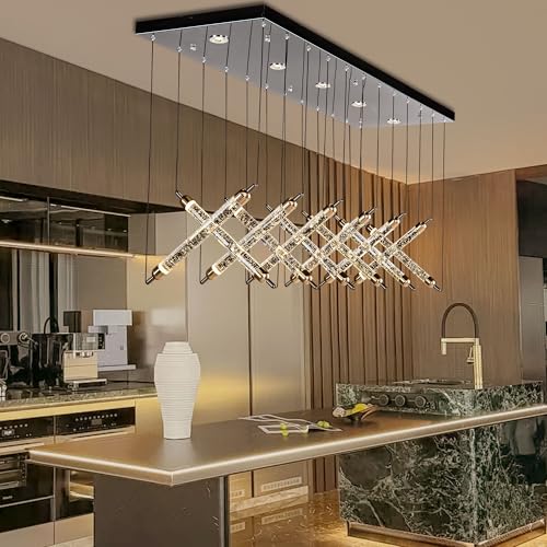 55" LED Large Modern Rectangle Crystal Chandeliers for Dining Room
