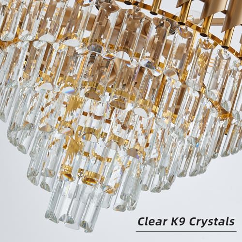 Gold Crystal Chandelier 24" Modern Living Room Chandeliers