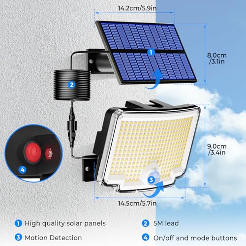 318 LED Solar Motion Lights Outdoor Waterproof with 16.4 FT Cable (6 Count)