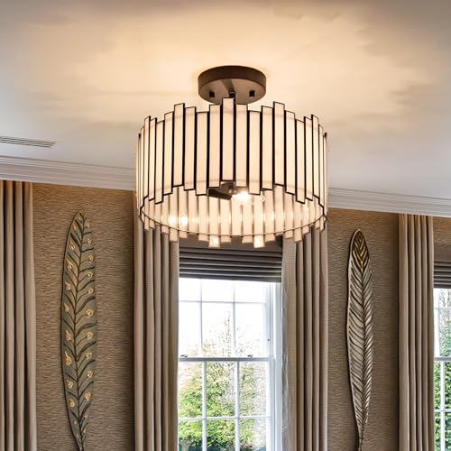 Black Ceiling Light Fixture in Drum Shape