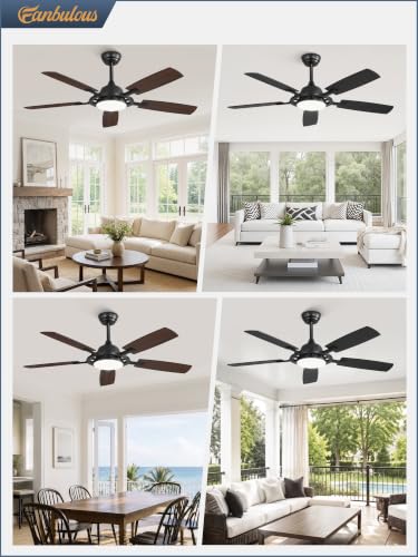 52 Inch Black Ceiling Fans with 3CCT Lights and Remote (Black / 52")