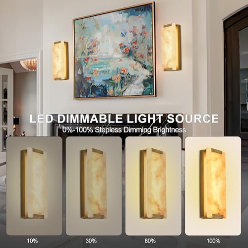 14.2 in Brass Alabaster Wall Sconces (2 Count)