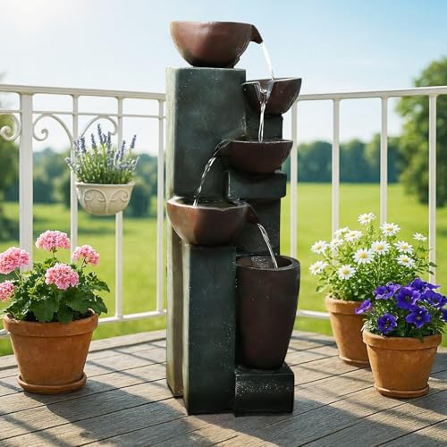 39.7" Tall Outdoor Water Fountain and Waterfalls