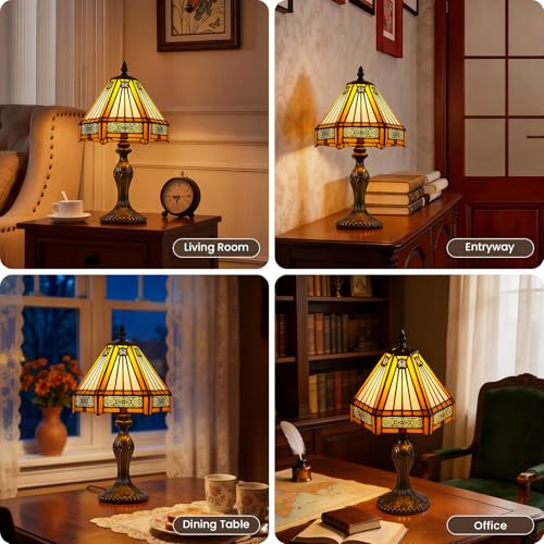 Table Lamp 8" W x 14.3" H Small Amber Mission Stained Glass Lamp