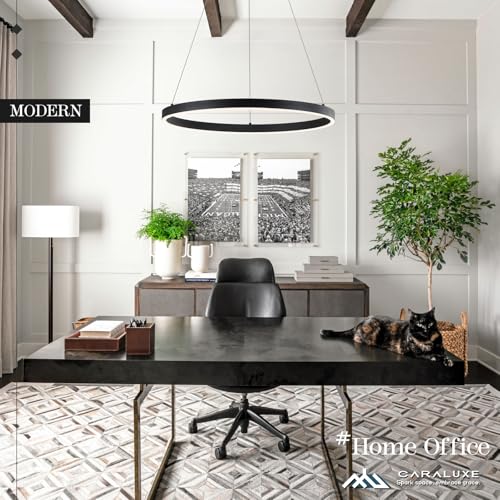 Modern LED Ring Chandelier Black Chandeliers 24in Dimmable