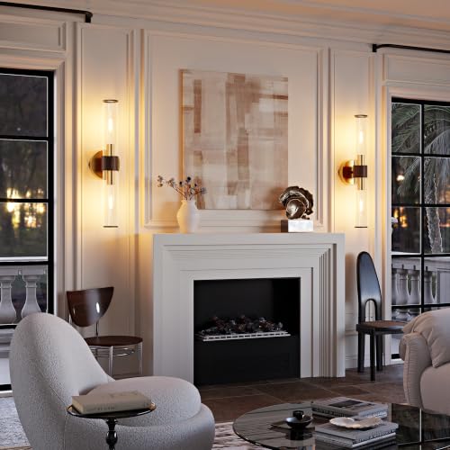 Gold Walnut Battery Operated Wall Sconces Set of 2